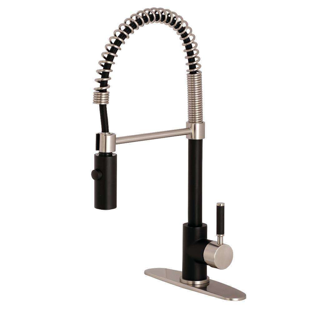 Kingston Brass, Gourmetier LS8779DKL Kaiser Single-Handle Pre-Rinse Kitchen Faucet, Matte Black/Brushed Nickel