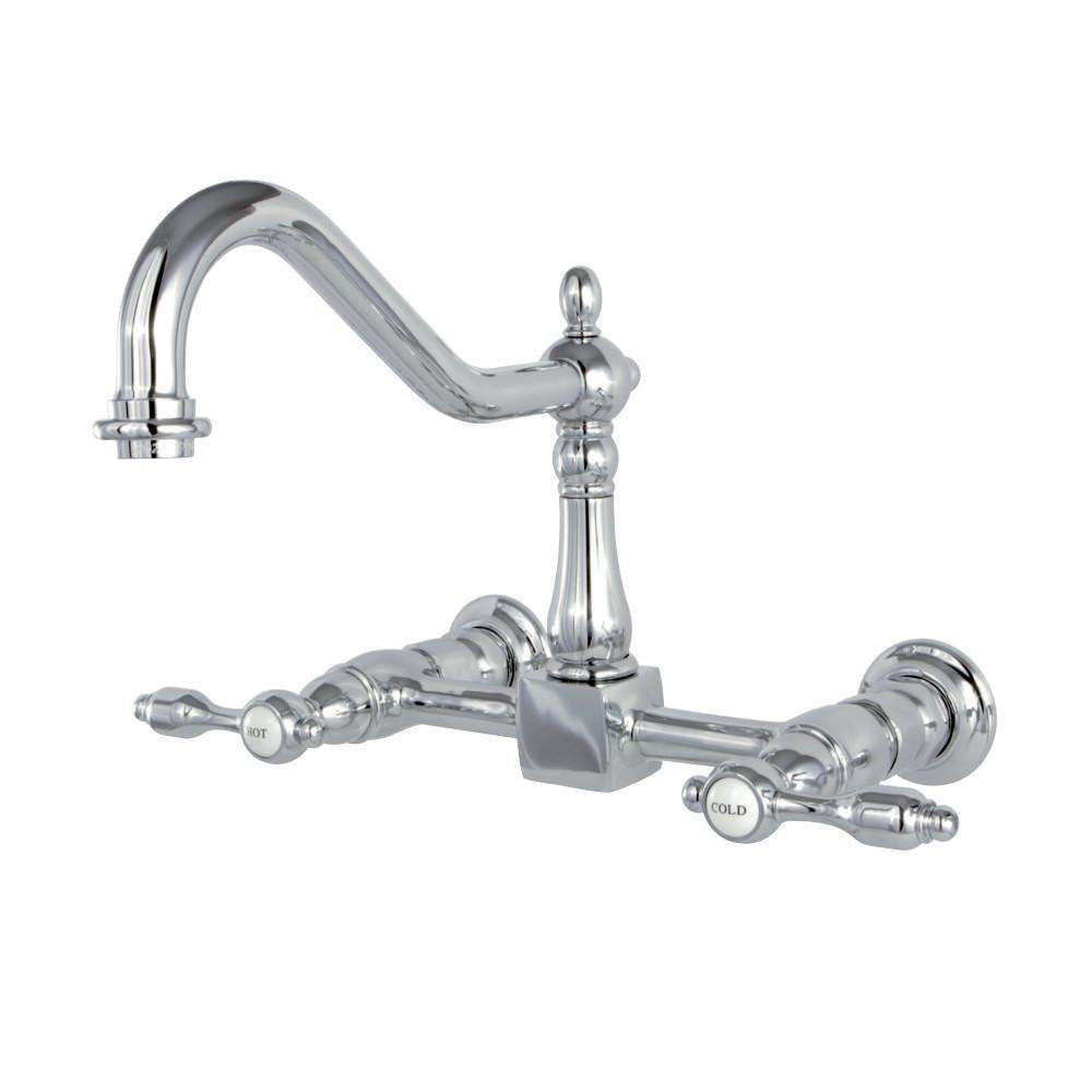 Kingston Brass, Kingston Brass KS1241TAL Tudor Wall Mount Bridge Kitchen Faucet, Polished Chrome