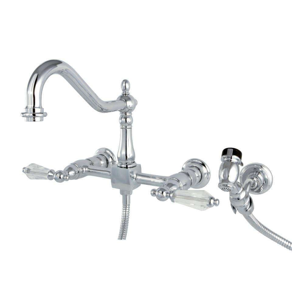 Kingston Brass, Kingston Brass KS1241WLLBS Wilshire Wall Mount Bridge Kitchen Faucet with Brass Spray, Polished Chrome