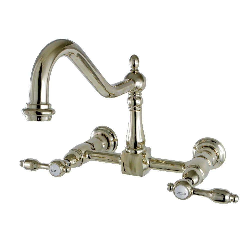 Kingston Brass, Kingston Brass KS1242TAL Tudor Wall Mount Bridge Kitchen Faucet, Polished Brass