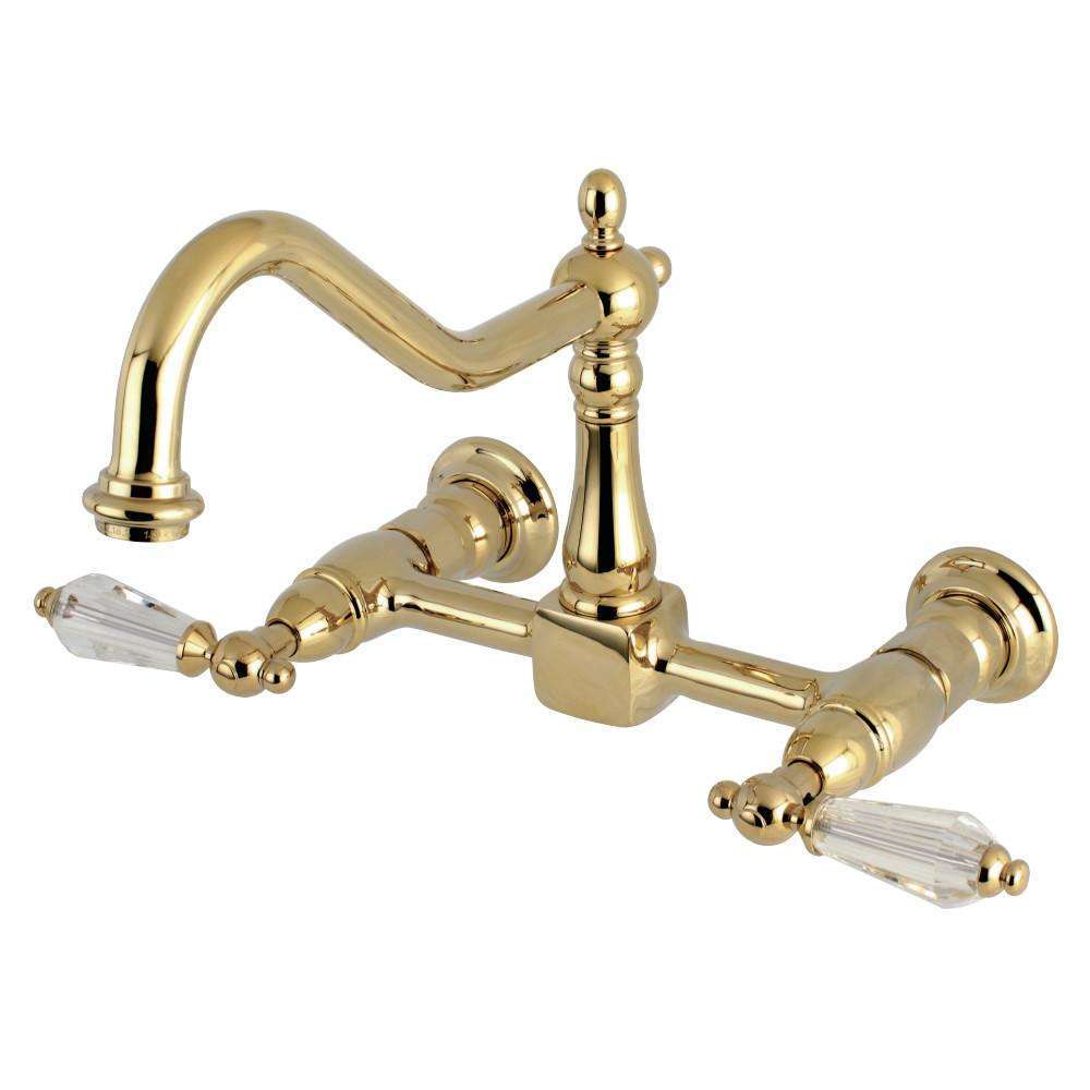 Kingston Brass, Kingston Brass KS1242WLL Wilshire Wall Mount Bridge Kitchen Faucet, Polished Brass