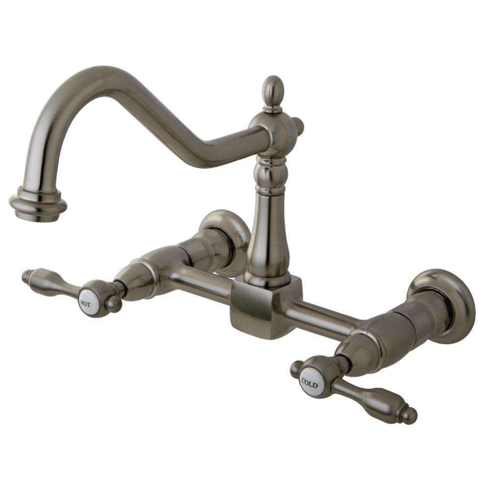 Kingston Brass, Kingston Brass KS1248TAL Tudor Wall Mount Bridge Kitchen Faucet, Brushed Nickel