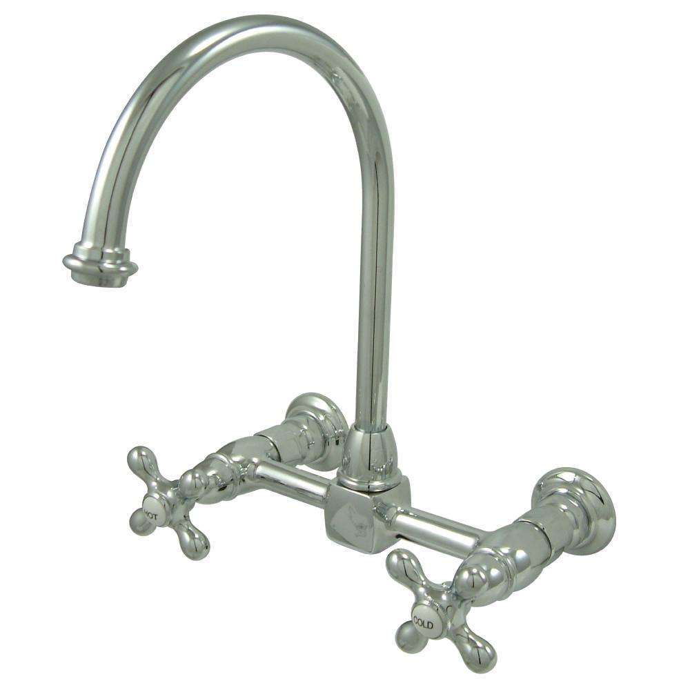 Kingston Brass, Kingston Brass KS1291AX Restoration Wall Mount Bridge Kitchen Faucet, Polished Chrome