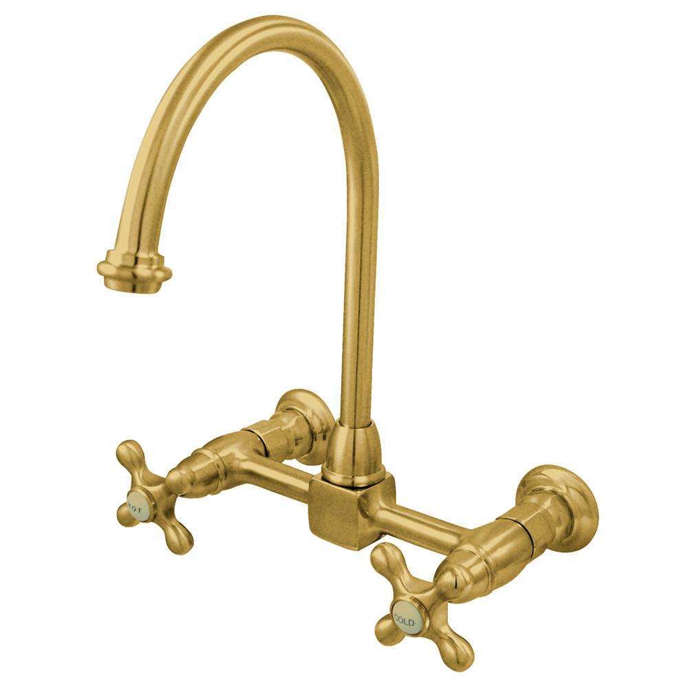 Kingston Brass, Kingston Brass KS1292AX Restoration Wall Mount Bridge Kitchen Faucet, Polished Brass